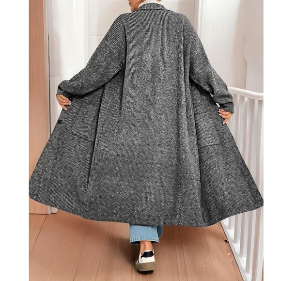 Plus Cozy Solid Button Down High Neck Pockets Oversized Cardigan - Picture 3 of 5